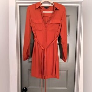 Orange Button down Shirt Dress